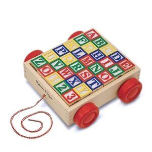 (2 Pack)Melissa & Doug Classic ABC 123 Alphabet Wooden Block Cart 30 Wood Blocks